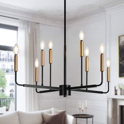 Modern 8-Light Black Gold Chandelier Classic Candle Light for Dining Room - D 30.7" x H 90" Max