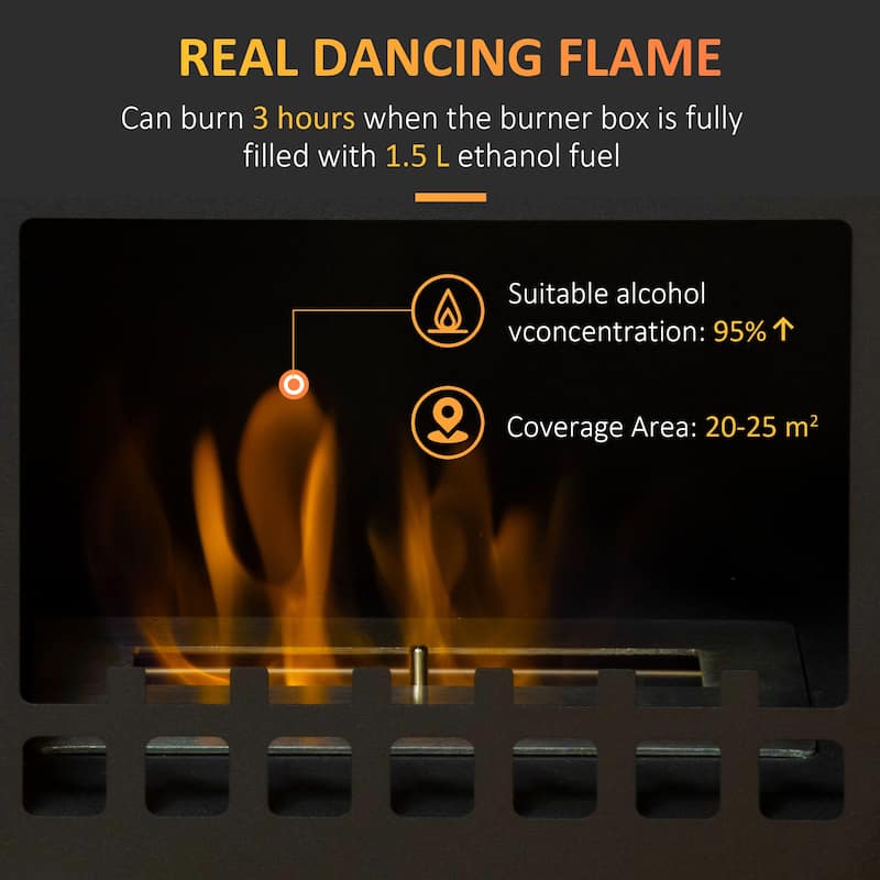 HOMCOM Portable Fireplace Living Room Heater 0.4 Gal Max 470 Sq. Ft. Black