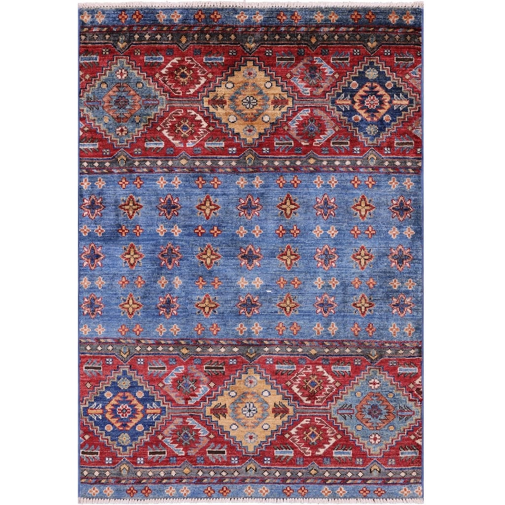 Golden Nile Blue Khorjin Persian Gabbeh Hand Knotted Wool Rug - 2' 9" X 4' 0"