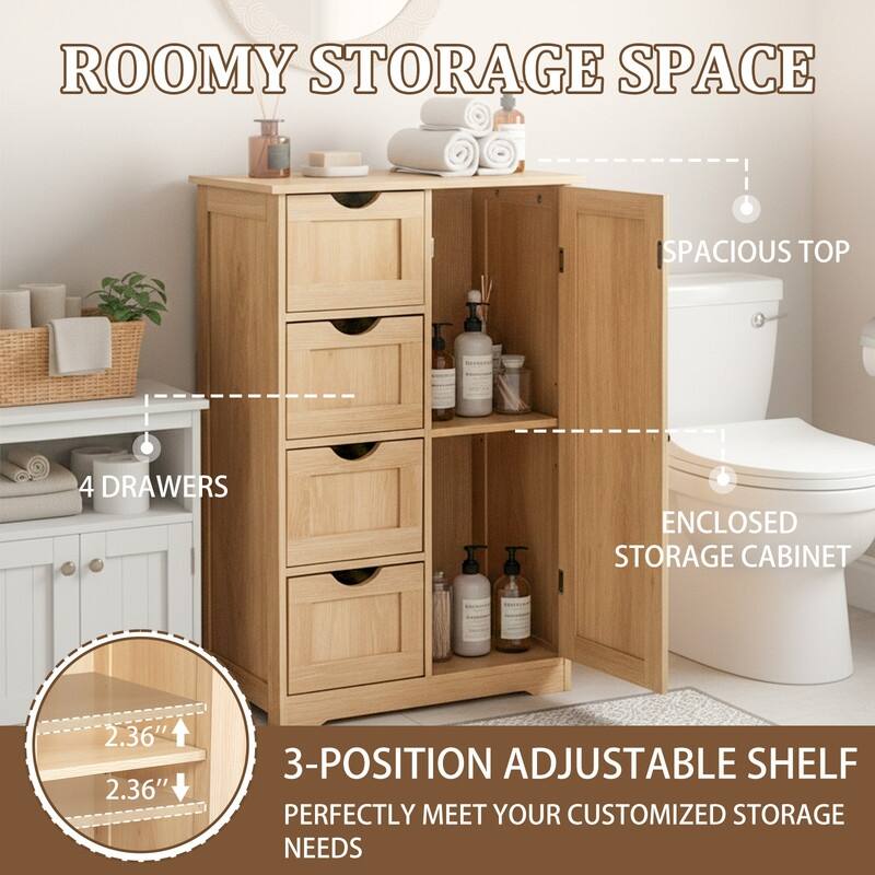 Black Bathroom Storage Cabinet with 4 Drawers and 1 Door