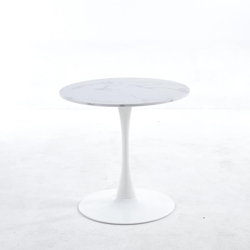 31.5" Tulip Dining Table With Round Marble Pattern Table Top for 2-4 People