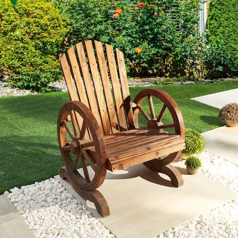 Outdoor Garden Wooden Adirondack Wagon-Wheel-Arm Chair
