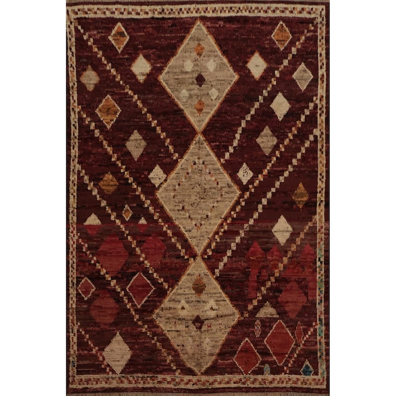 Hand Knotted Oriental 100% Wool Carpet Modern Tribal Red Moroccan Area Rug - 11' 9'' X 9' 3''