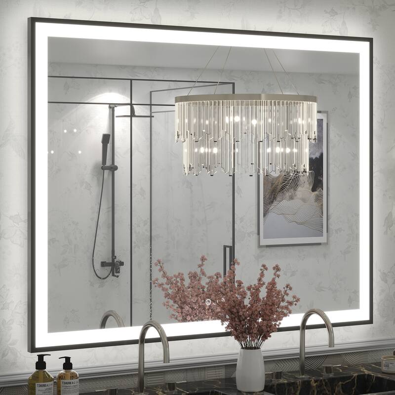 Extra Large Black Frame LED Bathroom Vanity Mirror with 3 Years Warranty and UL Certified - 51x40