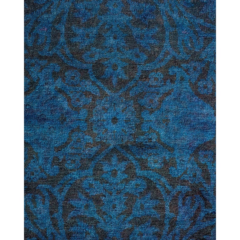 Overton Hand Knotted Wool Vintage Inspired Modern Contemporary Overdyed Blue Runner Rug - 2' 8" x 10' 8"