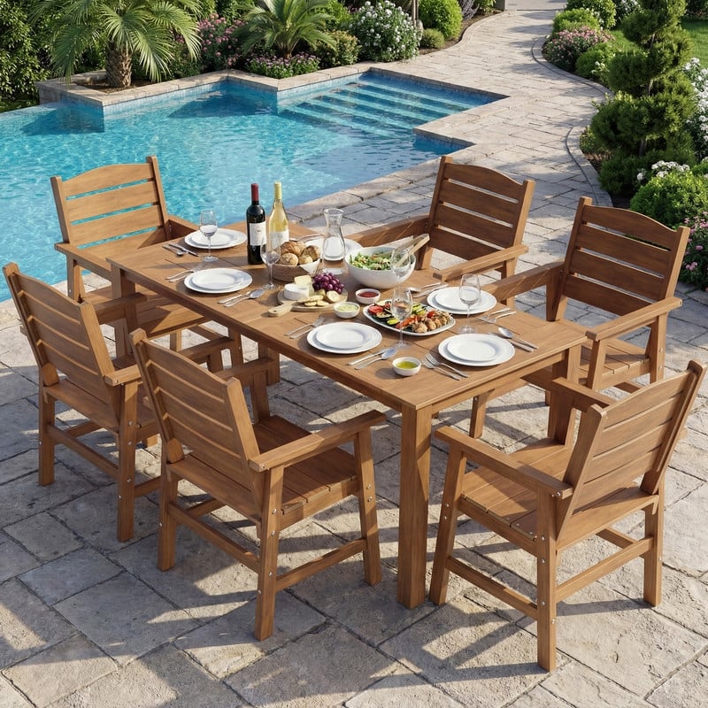 WINSOON 7-Piece HIPS All Weather Outdoor Patio Dining Sets 1-Tables and 6-Chairs