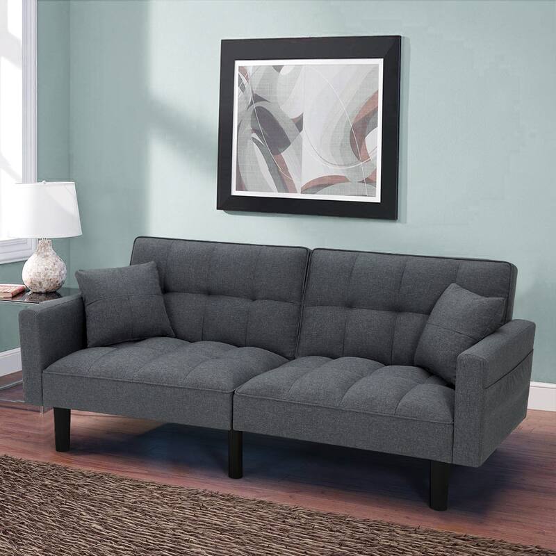 AVAWING 74" Modern Tufted Convertible Futon Sofa Bed with 2 Pillows