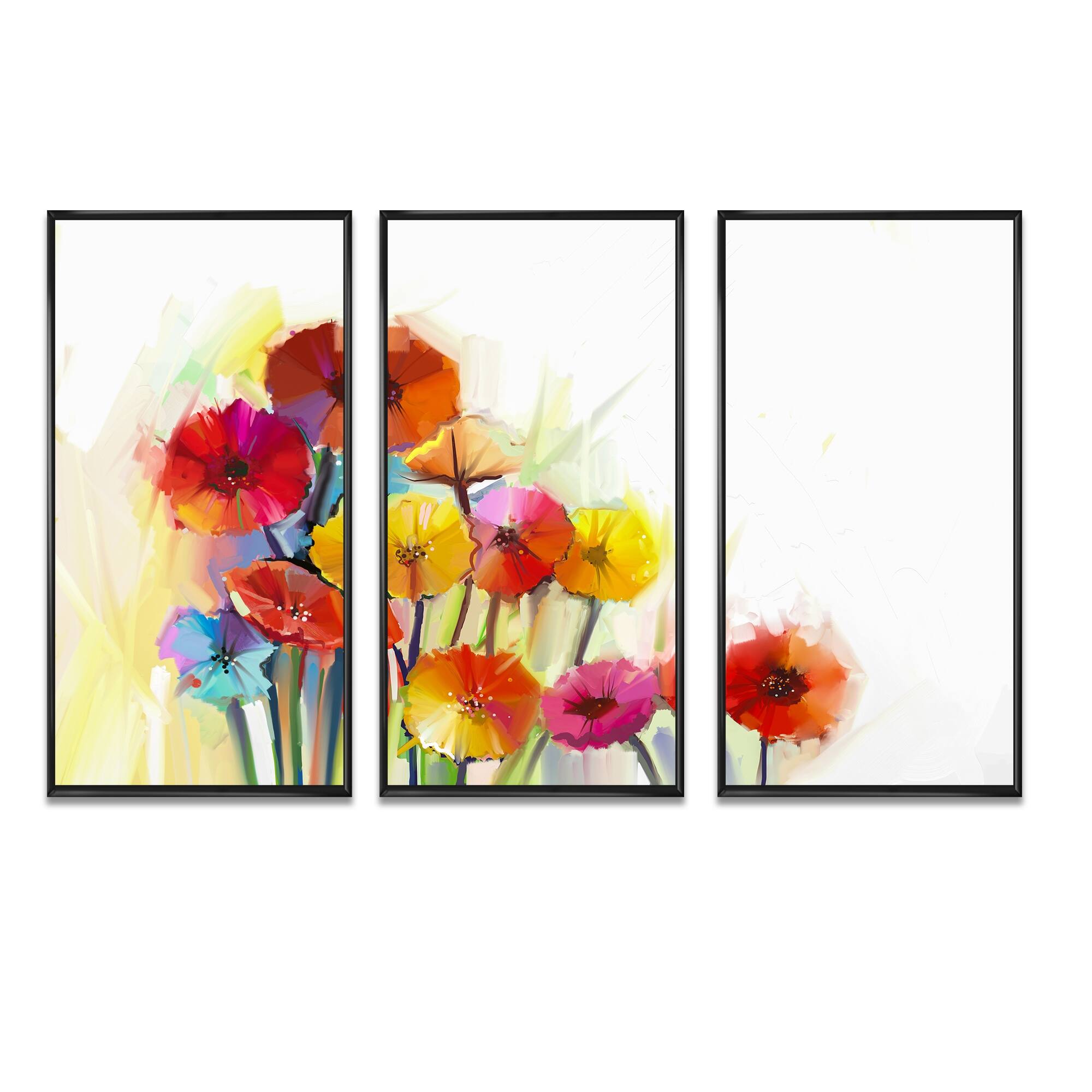 Designart "Colorful Gerbera Flowers Watercolor" Floral Framed Art Prints Set of 3 4 Colors of