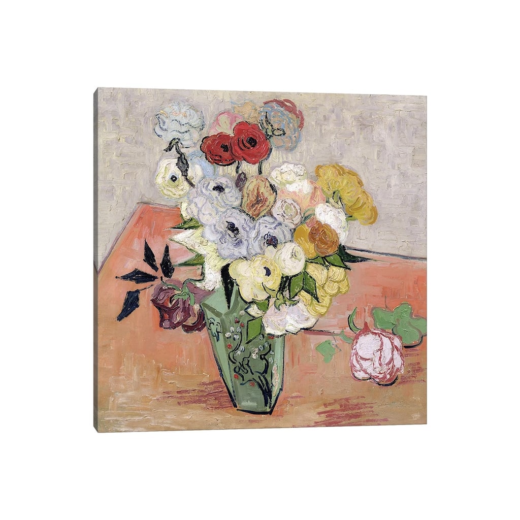 iCanvas "Japanese Vase with Roses and Anemones, 1890 " by Vincent van Gogh Canvas Print