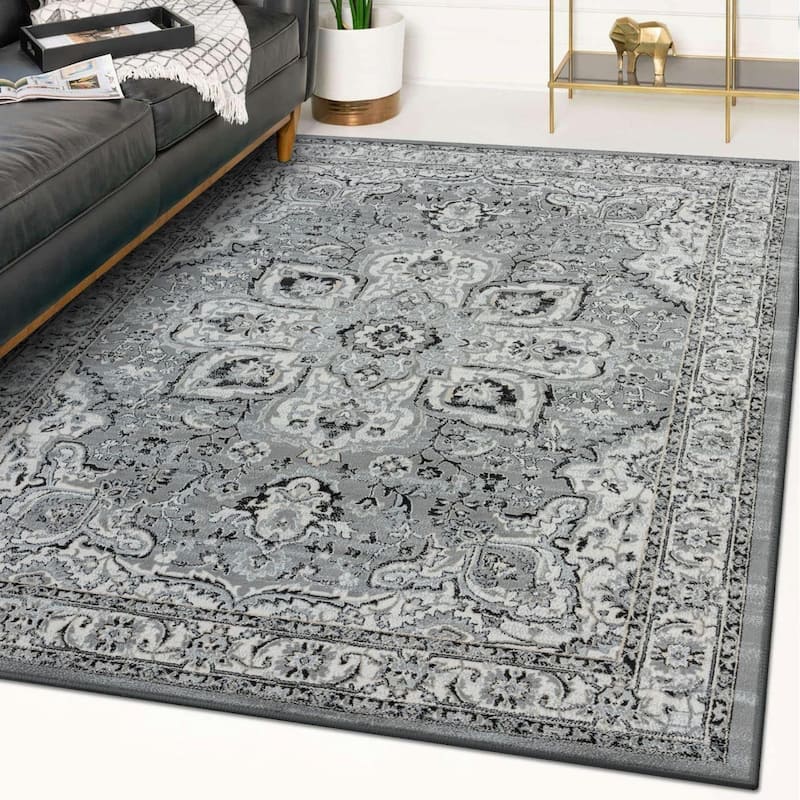Luxe Weavers Oriental Medallion Floral Area Rug - 8' x 10' - Grey