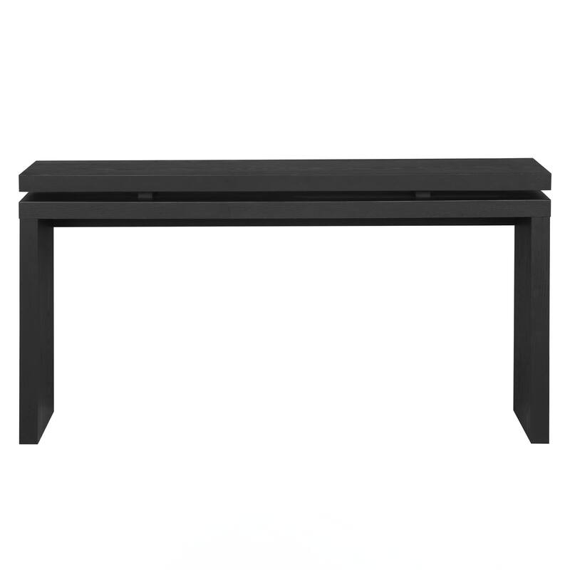 Retro Wooden Entryway Table with Double Board Suspension Design, Solid Wood & MDF, Sofa Table for Living Room