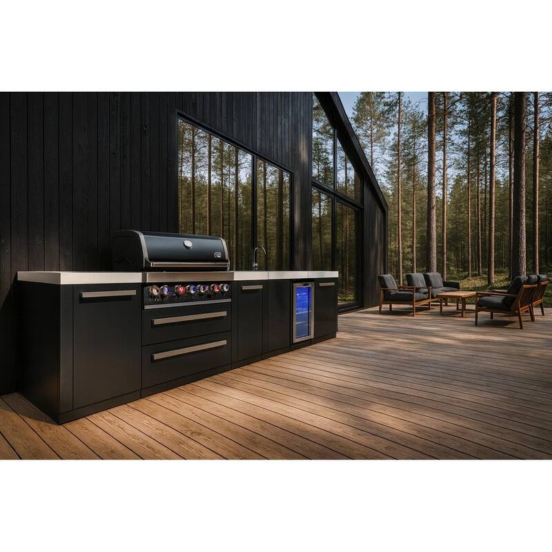Mont Alpi MAi805-DBEV-EXC Deluxe Stainless Steel Outdoor Kitchen Island BBQ Grill + Beverage Center + 25" Extra Storage Cabinet