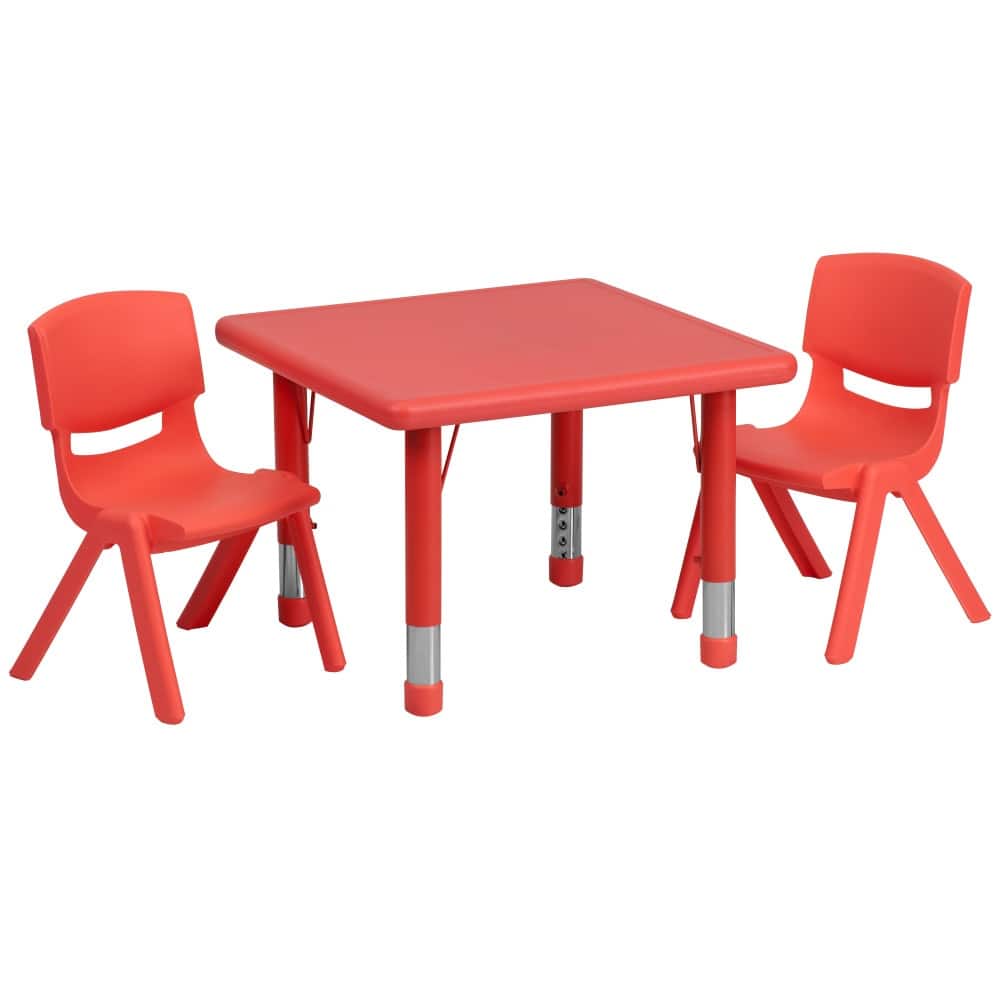 24" Square Plastic Height Adjustable Activity Table Set with 2 or 4 Chairs