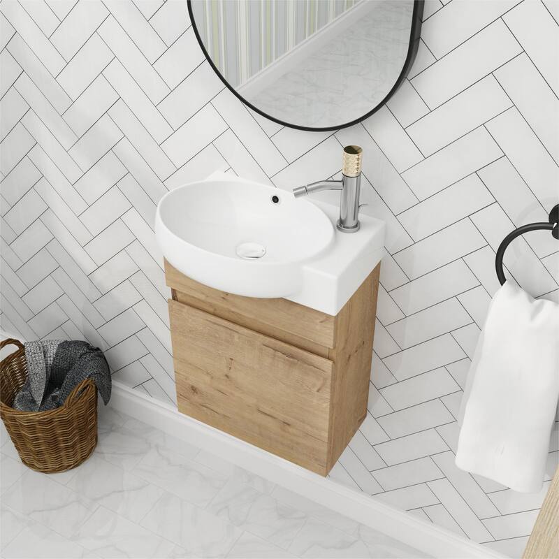 Bathroom Vanity With Sink In 16/18/23 Inch, Floating/Freestanding Bathroom Vanity With Soft Close Door
