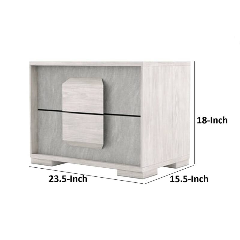 Nomi Nightstand, 2 Drawers and Melamine Top, Stone Gray Front, 24 Inch
