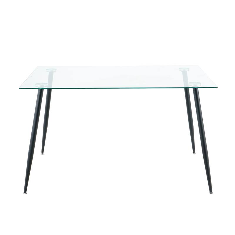 Modern Kitchen Glass dining table 51" Rectangular Tempered Glass Table top,Clear Dining Table Metal Legs, Black legs