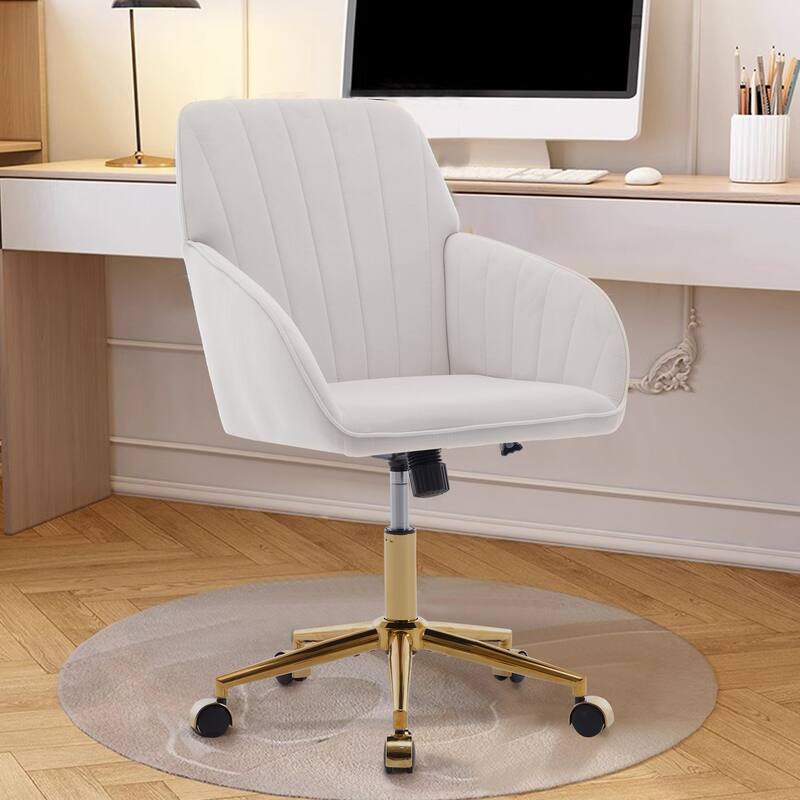Velvet Office Chair with Golden Base, Ergonomic Backrest, Memory Foam Cushion, and Adjustable Seat for Home or Bedroom