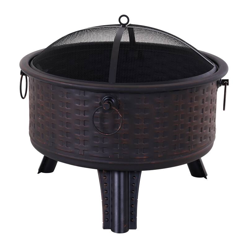 Clihome 26-inch Metal Round Crossweave Firepit Set