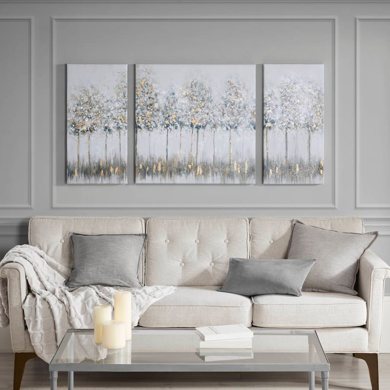 Madison Park Blue Midst Forest Gold Foil Triptych 3-piece Canvas Wall Art Set - Blue Multi