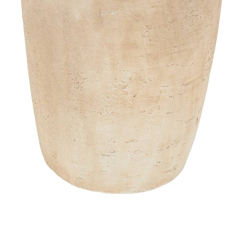 Beige Magnesium Oxide Side End Accent Table with Glass Tabletop (Set of 2)