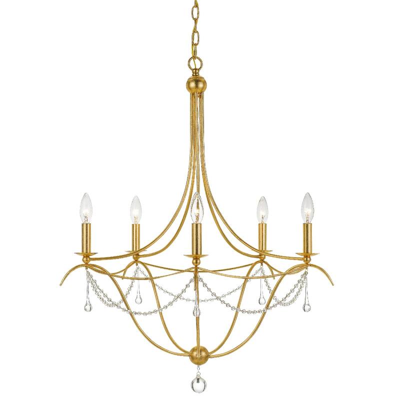 Metro 5 Light Antique Gold Chandelier Bottom Crystal Ball - 27.5'' W x 33.5'' H
