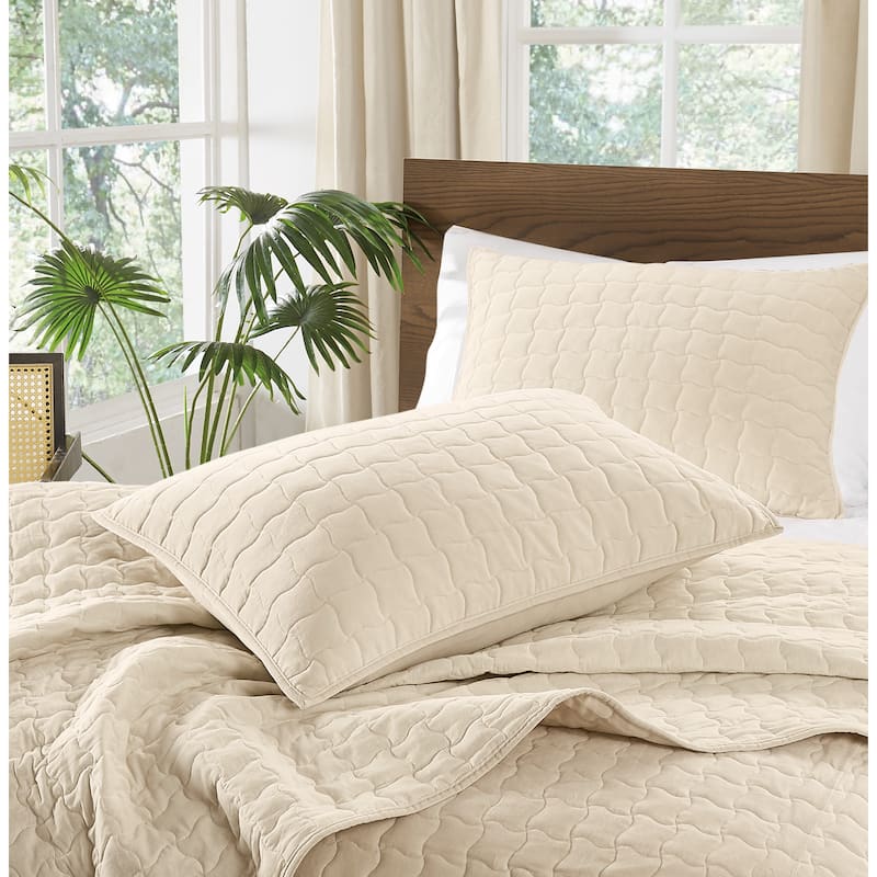 Brooklyn Loom Matte Cotton Velvet Wavy Square Quilt Set