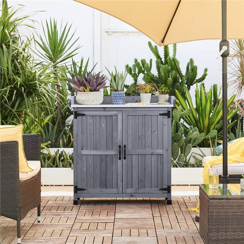Yaheetech Garden Potting Bench Table Wooden Storage Cabinet