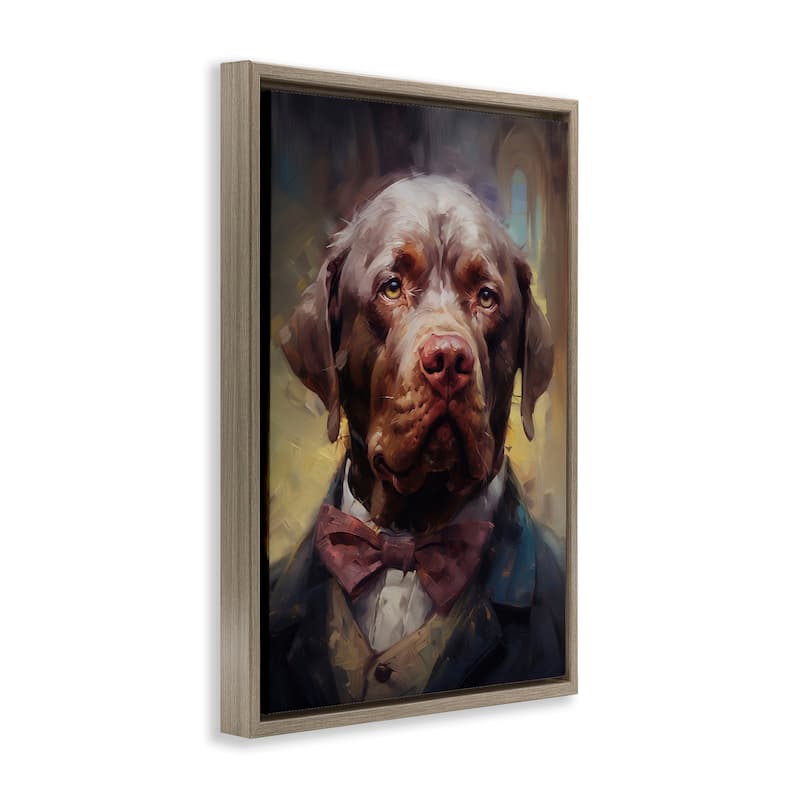Stupell Dog in Timeless Suit Fashion Framed Floater Canvas Wall Art Design By Wumples