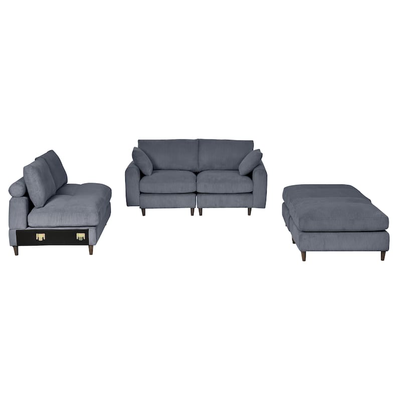 122" Corduroy Modular Sectional Sofa with Storage Pockets