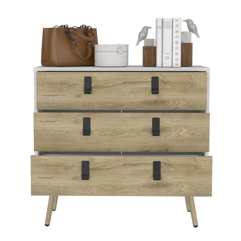 Modern Bedroom Dresser 3 Drawer Wood Chest with Metal Handles and Smooth Metal Slides for Bedroom or Office