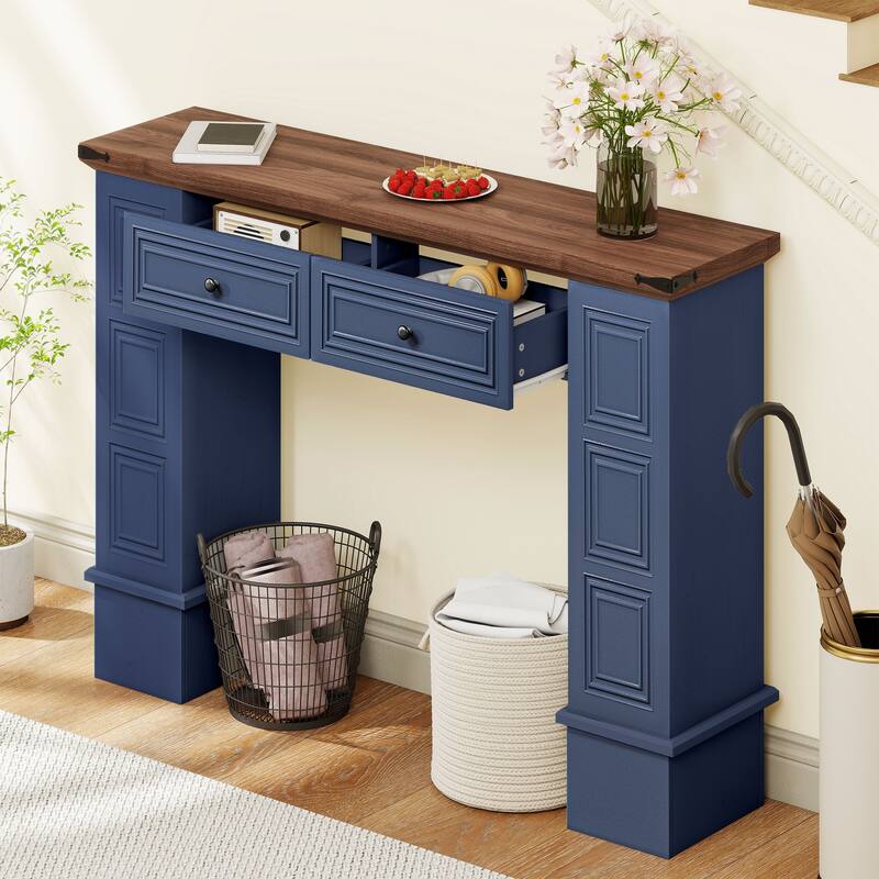 Moasis Modern 2-Drawer Console Table Narrow Long Sofa Table Behind Couch Table