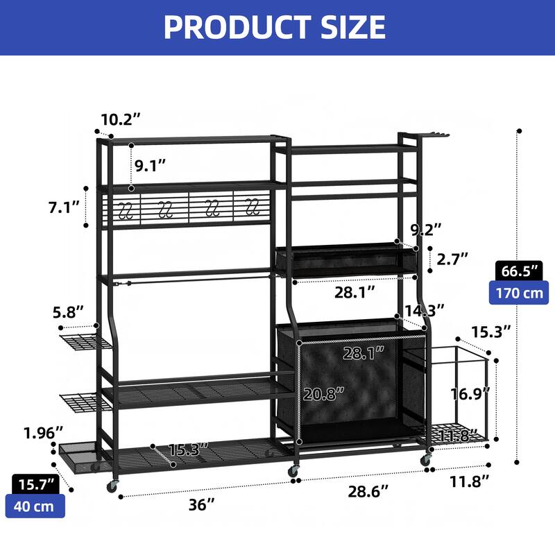 Moasis Sports Equipment Organizer, 3 Golf Bag Storage Stand with Lockable Wheels