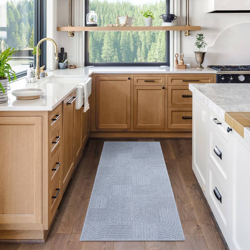 Gertmenian Malini Polypropylene Modern Abstract High-Low Area Rug Collection - 2' 2" x 8' - Karina Blue