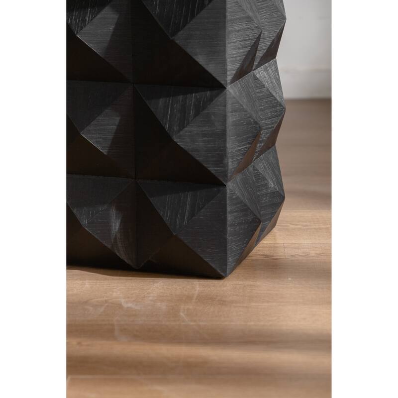 GDFStudio Zephyrus Ash Wood Side Table with 3D Embossed Pattern Design