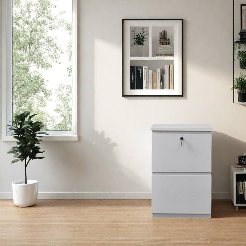 KOWO Wooden 2-Drawer Filing Cabinet with Lock Letter Size Office Storage, Locking Document Organizer for Home or Workplace