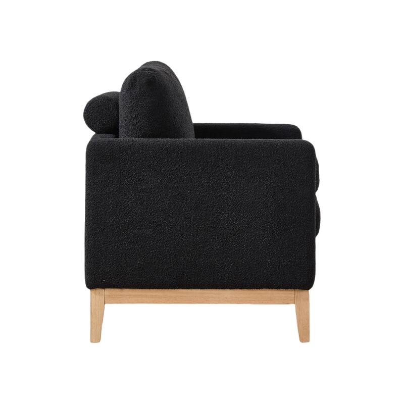 35" Farmhouse Style Boucle Single Sofa Accent Chair with Storage Footstool, Natural Wood Legs for Living Room, Office