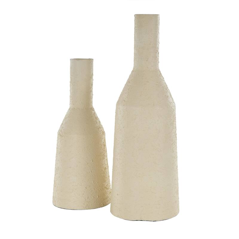 Metal Fluted Distressed Textured Decorative Vase - Set of 2 Cream - Roche River Decor