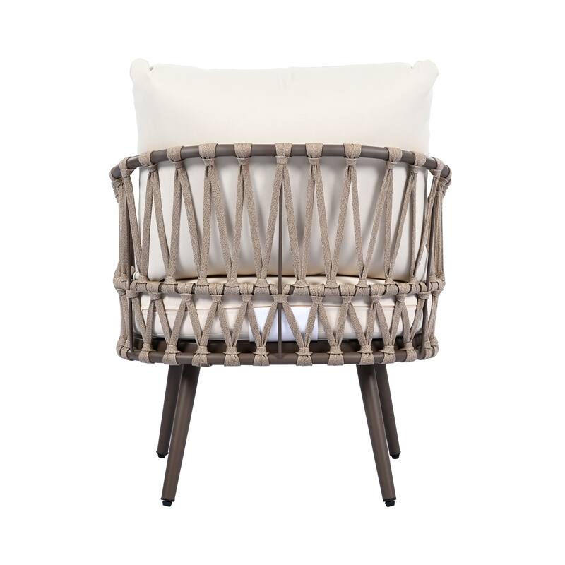 Christopher Knight Home - Elias 4-Piece Patio Conversation Set with Woven Rope Backrest and Coffee Table