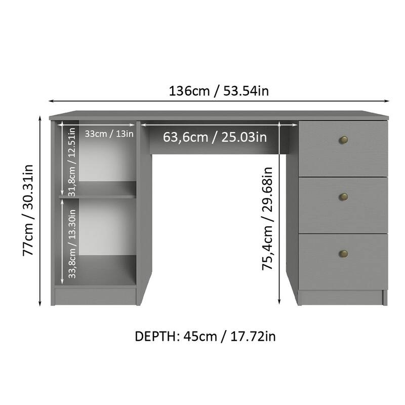 Madesa Home Office Gaming Computer Desk, Cable Management and Large Monitor Stand, 30" H x 18" D x 53" W - White