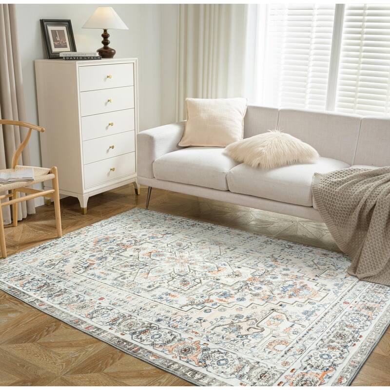 DriftAway Area Rug Washable Rugs for Living Room Non Slip Rubber Backing Low Pile Non Shedding Boho Foldable Vintage Rugs