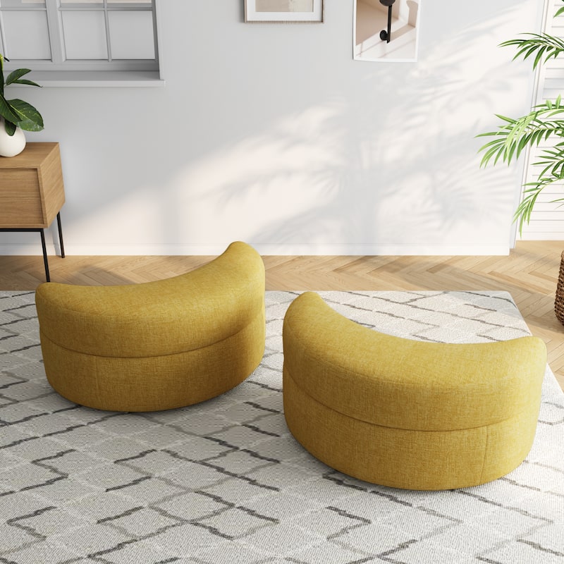 Upholstered Half Moon Storage Ottoman with Tray Set of 2
