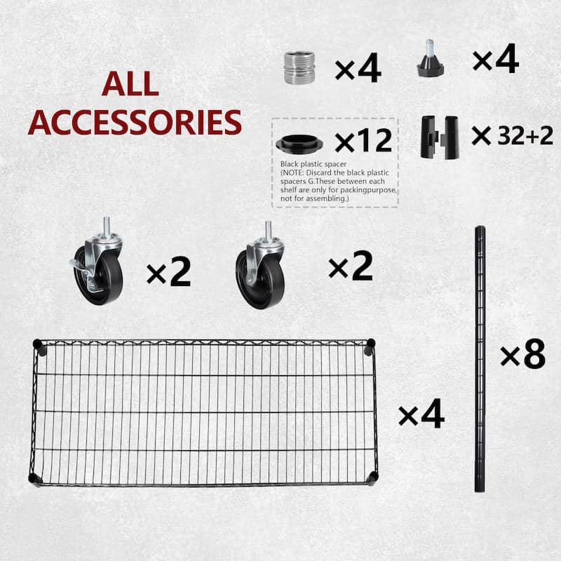 55.5"W x 24"D x 80"H Heavy Duty Wire Storage Shelves with Wheels,4 Tier Adjustable,2400 lbs Capacity,Rolling Industrial Storage