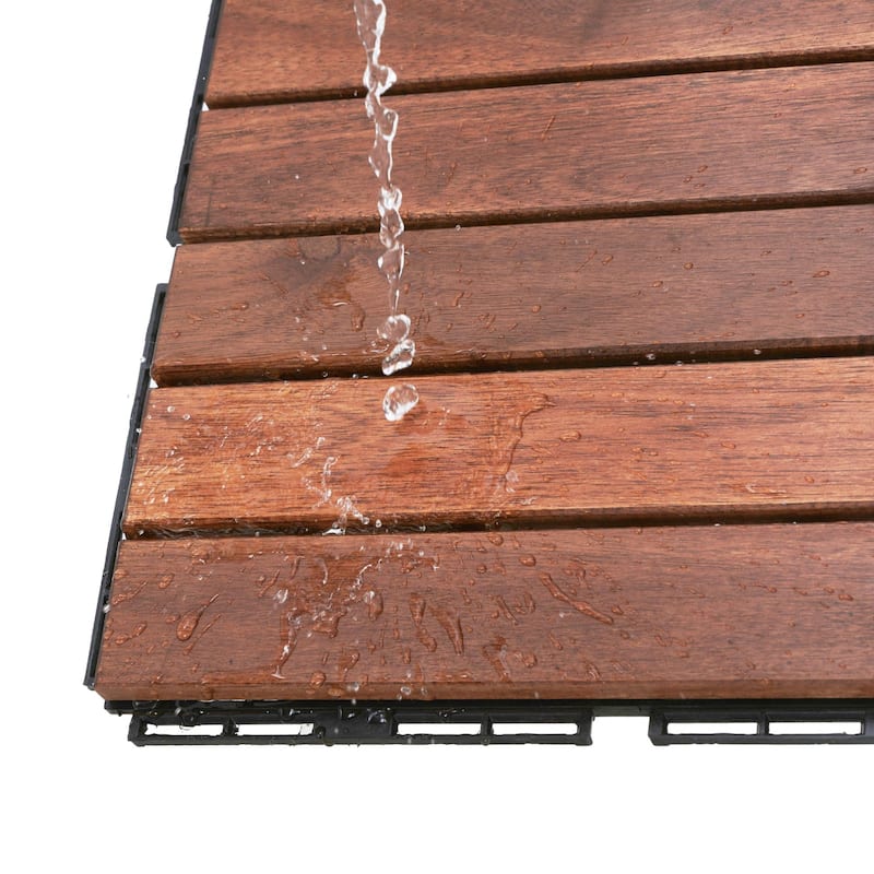 30 PCS Interlocking Deck Tiles Striped Pattern, 12" x 12"Square Acacia Hardwood Outdoor Flooring for Patio,Bancony,Pool Side