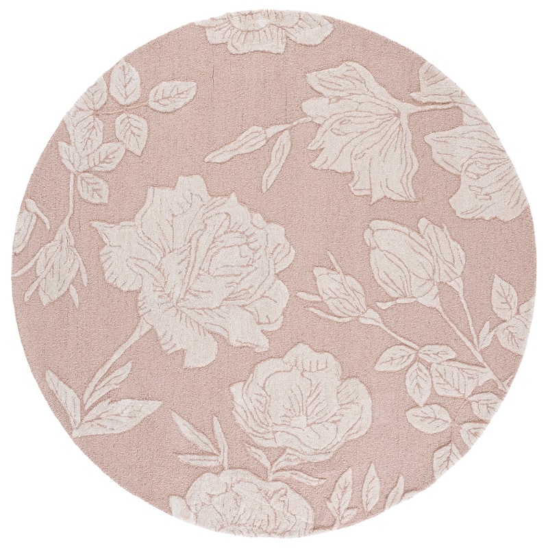 SAFAVIEH Handmade Glamour Arsenia Floral Wool Rug - 6' Round - Light Pink/Ivory