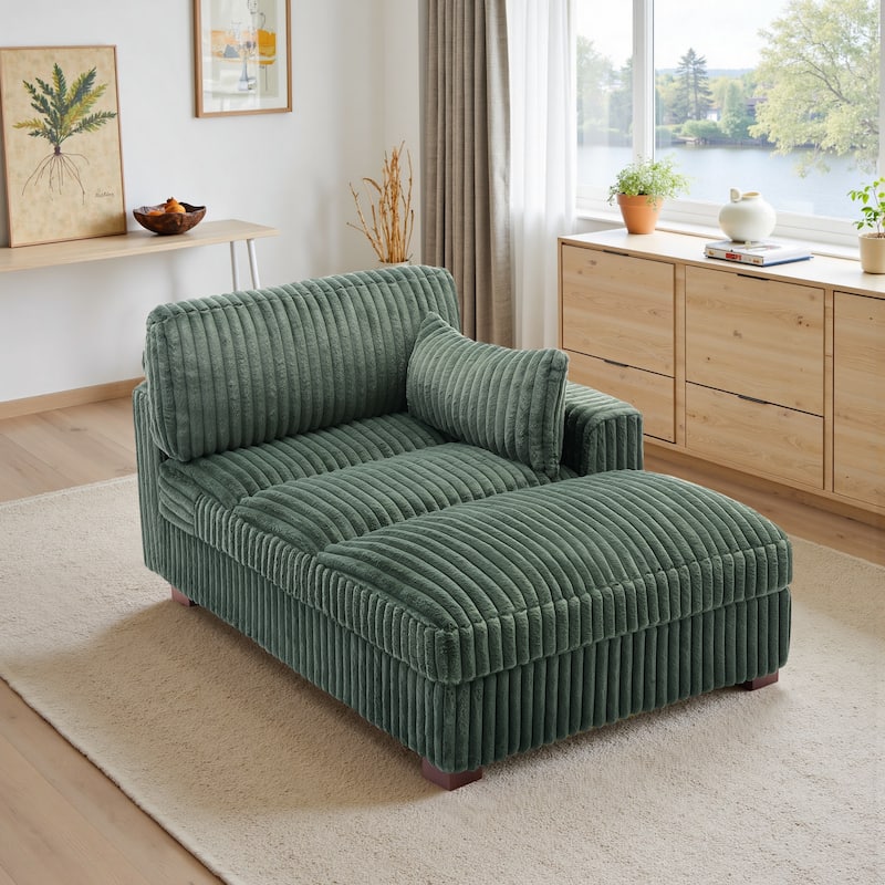 41" W Plush Corduroy Chaise Lounge with Pillows
