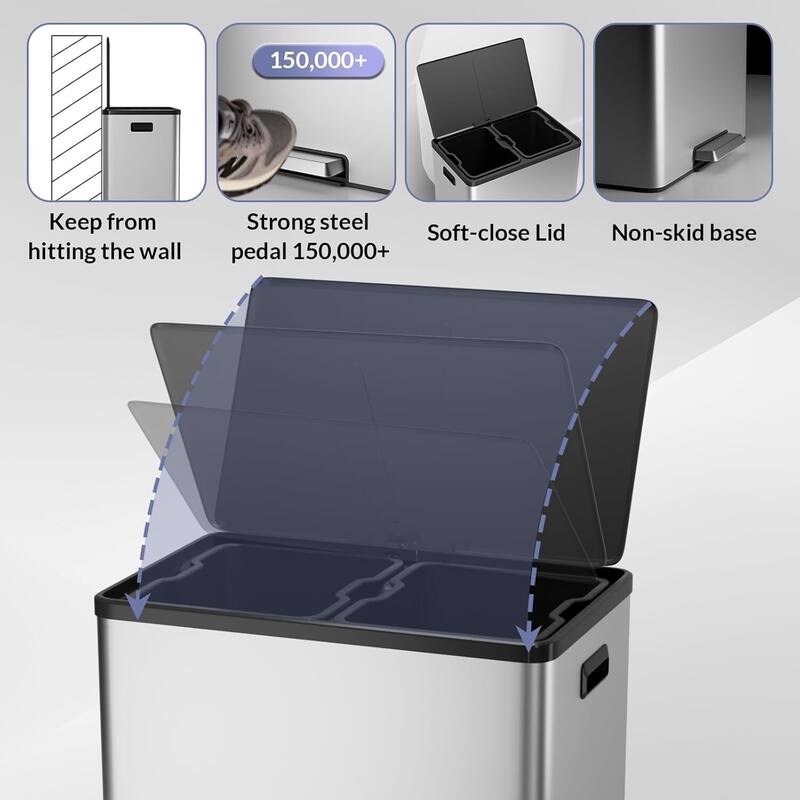 2x8 Gal Dual Compartment Step Trash Can for Kitchen Home Office