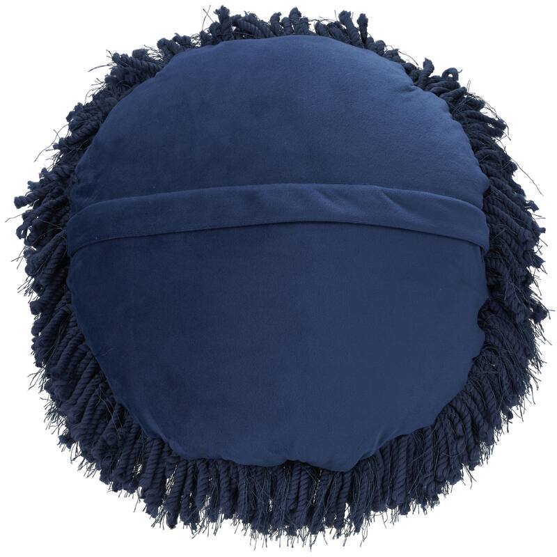 HomeRoots 14" X 14" Navy Blue Round Shag Throw Pillow
