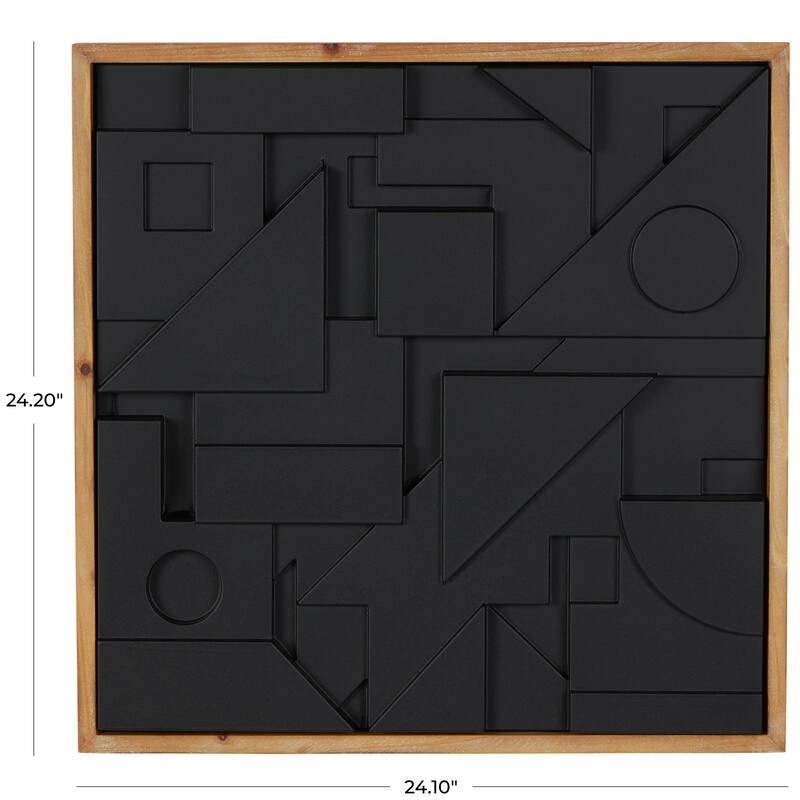 Wood Geometric Dimensional Textured Squares or Layered Shape Living Room Wall Decor with Brown Frame - Black - Roche River Decor