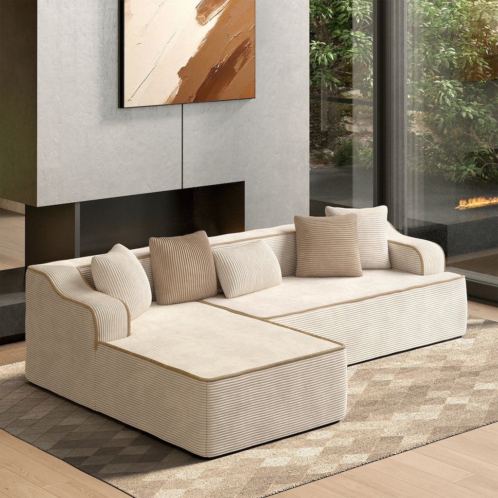 MAISON ARTS Convertible L-Shaped No Assembly Sectional Chaise Sofa for Living Room