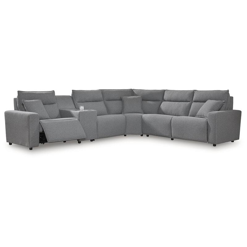 Signature Design by Ashley Modmax Gray 6-Piece Reclining Sectional with Storage Console - 143" W x 125" D x 41" H